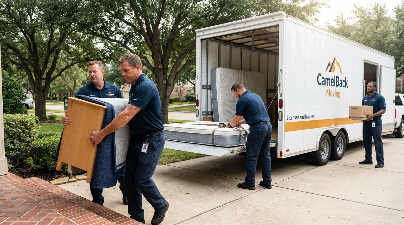 Crew loading residential truck for cross-state move from Bergen, NY